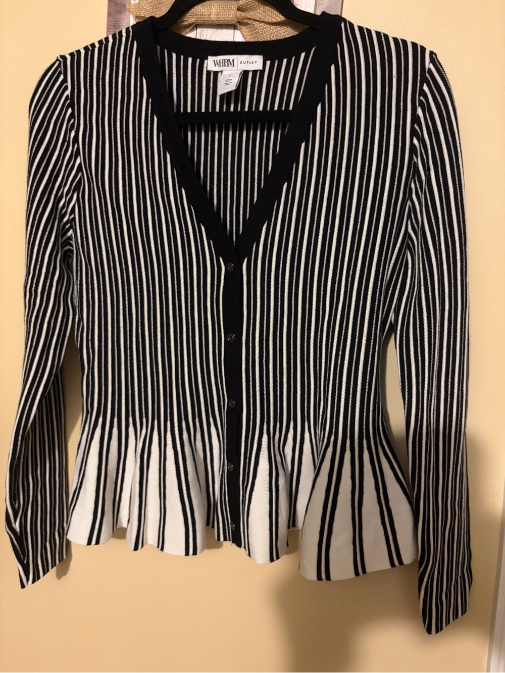 White House Black Market Black & White Striped Button-Front Peplum Top